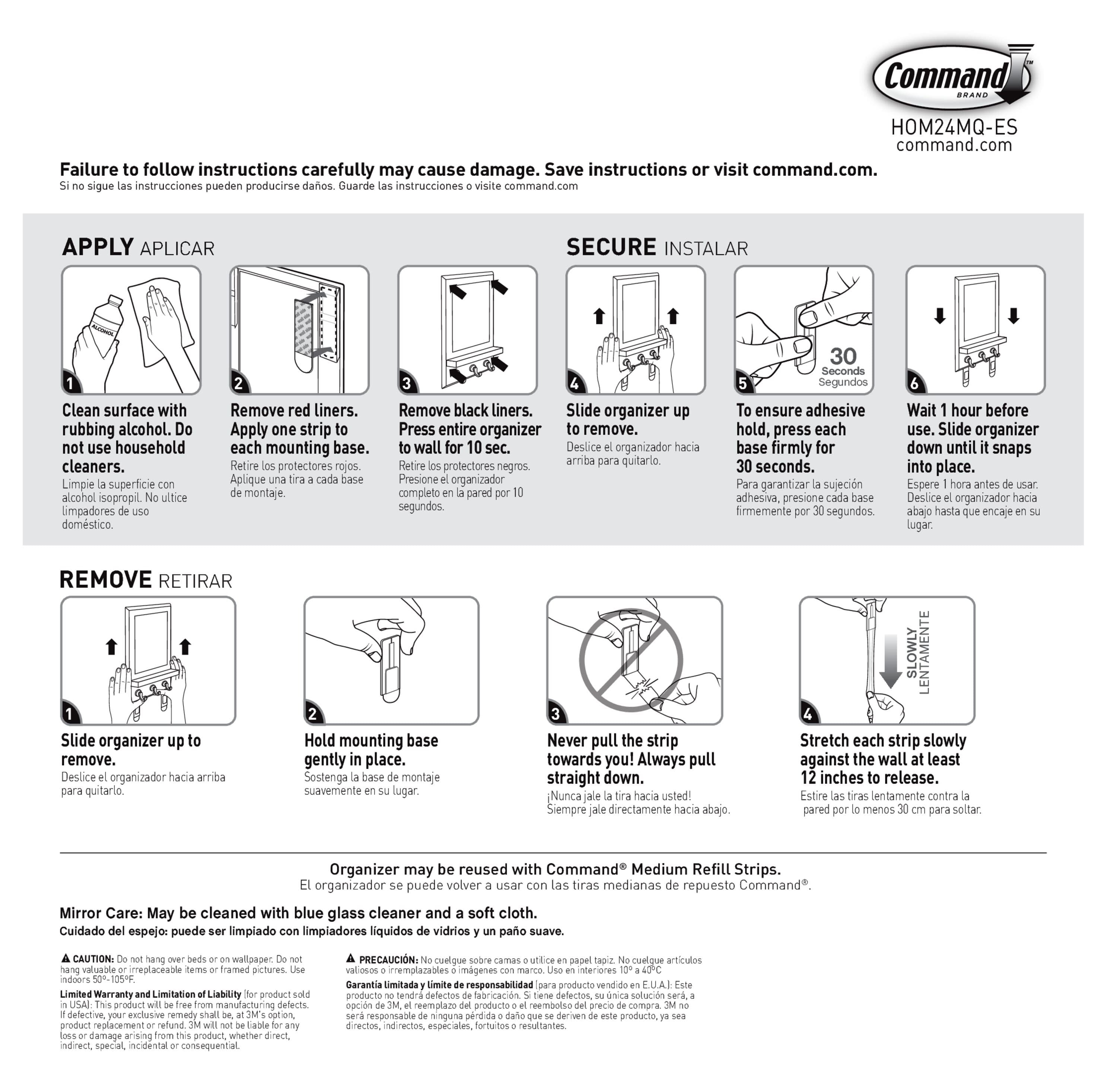 Command 2 lb. Quartz Hanging Mirror Organizer (1 Board, 3 Hooks, 8