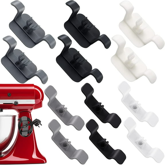 Appliance Cord Winder, 12 Pcs Cord Keeper for Appliances, 2 Styles Of Self-adhesive Appliance Cord Wrap, White/Black/Gray Cord Organizer for Kitchen Appliances for Air Fryer/Coffee Maker/Juicer