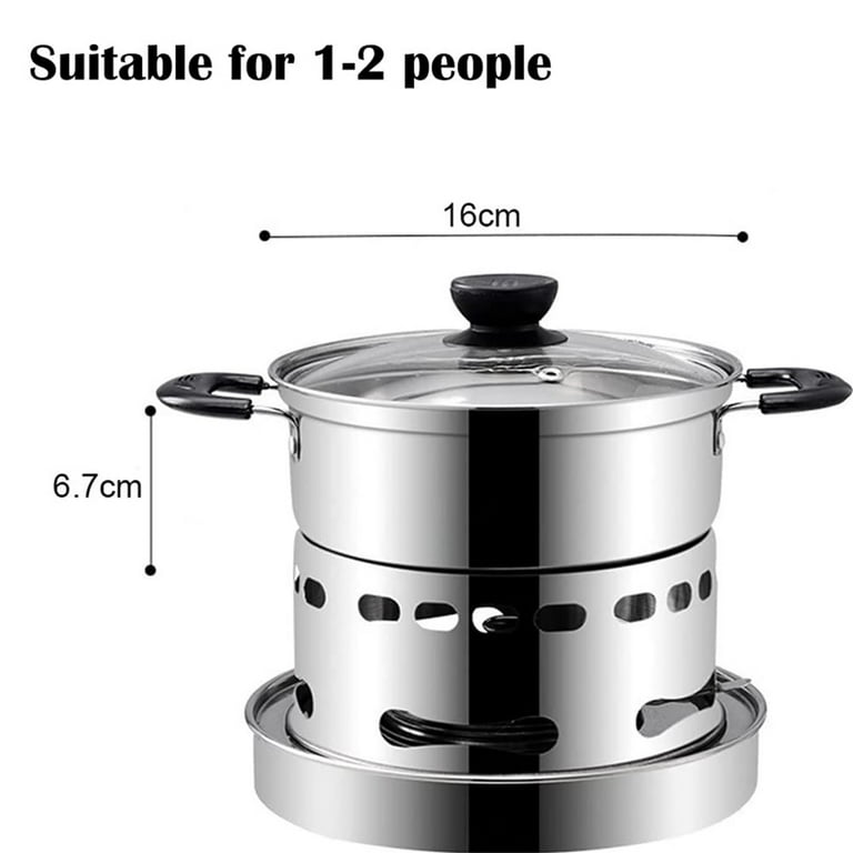 6.29 Stainless Steel Hot Pot Liquid Alcohol Stove,Stainless Steel Sauce Pan  with Steamer,Spirit Cooker with Pot, Camping Stoves Set,Easy to Carry,  Camping Cooker for Indoor Outdoor Camping Hiking 