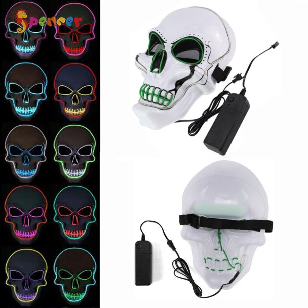 Spencer Scary Mask Halloween Cosplay Led Costume Mask EL Wire Light Up Mask for Festival Parties