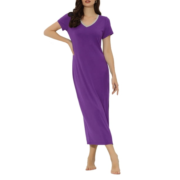 INSPIRE CHIC Pijamas de Mujer Vestido Largo con Escote en V y Abertura Lateral Camisón de Noche Talla XS Color Púrpura