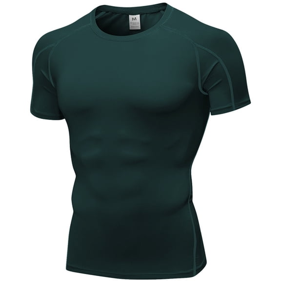Men's Compression Shirts Short Sleeve, Workout Gym T Shirt Running Tops Cool Dry Fit Sports Base Layer, Athletic Undershirt for Fitness Training & Muscle Support Blackish Green L