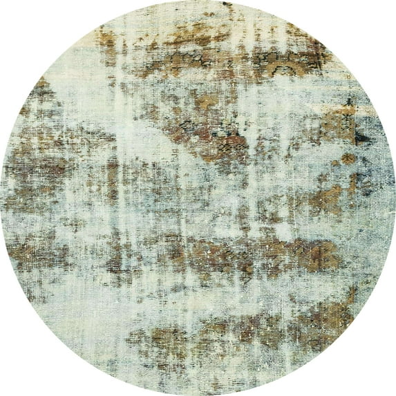 Ahgly Company Machine Washable Indoor Round Abstract Tan Brown Gold Area Rugs, 6' Round