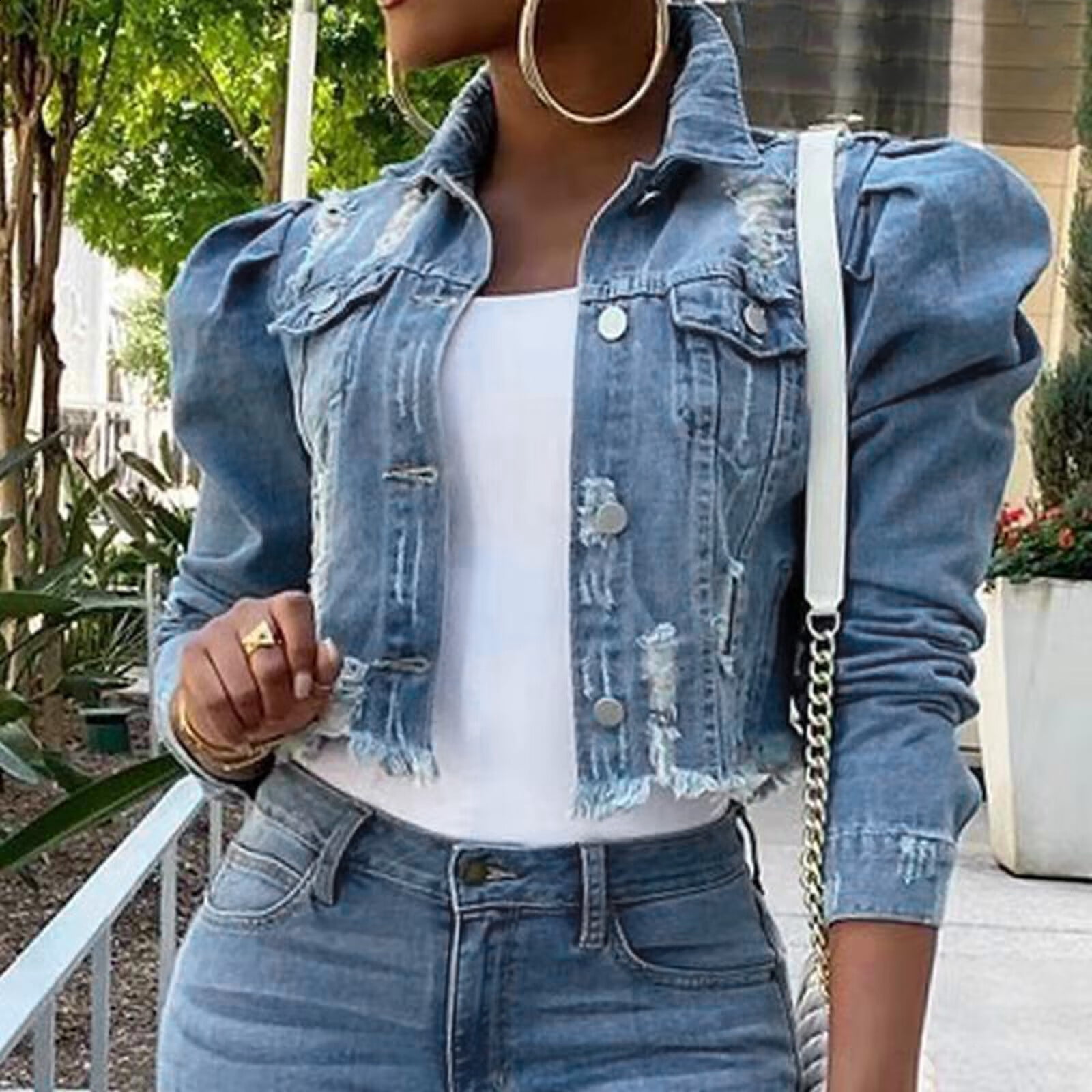 Ykohkofe Women's Jean Jacket Frayed 