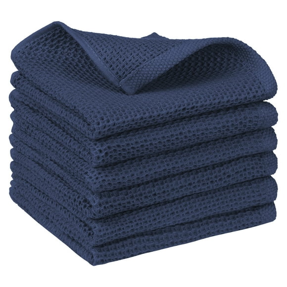 REGALWOVEN 6Pcs 100% Cotton Dish Cloths Waffle Weave Kitchen Towels Navy Blue 6