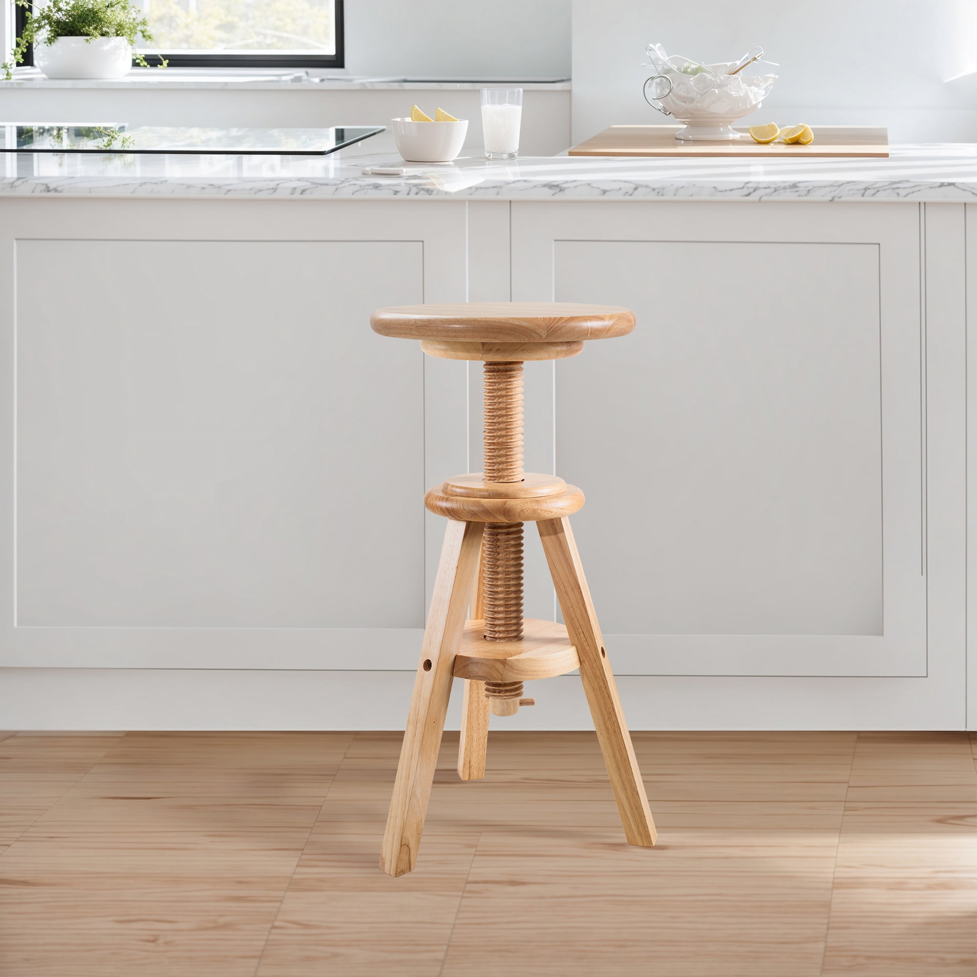 eHemco Swivel Wooden Adjustable Counter Bar Stool, 18.9 to 25.2 Inches Height, Natural