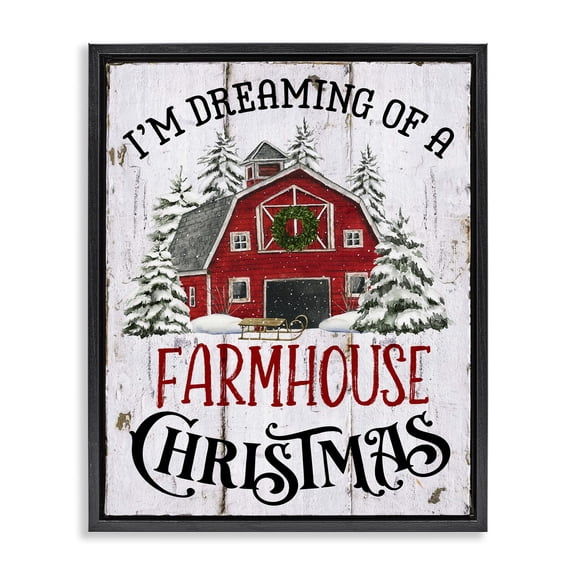 Stupell Industries Farmhouse Farmhouse Christmas Dreaming Black Floating Frame Canvas Art, 17 x 21, by Creatif Belle