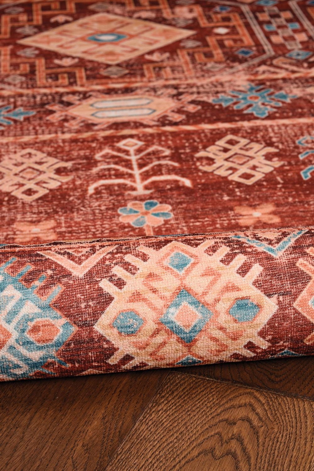 Devlin 2' x 8' Washable Runner, Red and Ivory