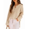 thumbnail image 2 of Women'S Oversized Sweaters Batwing Long Sleeve Loose V Neck Button Henley Tops Pullover Knit Jumper Apricot L, 2 of 6
