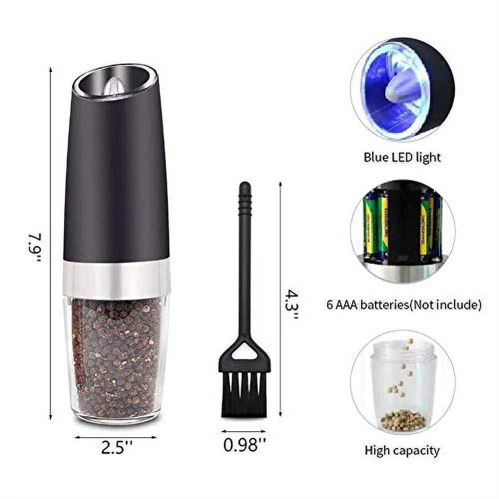  Salt and Pepper Grinder Electric Gravity Grinder, Refillable  Automatic One-Hand Operated Mill Set with Adjustable Coarseness LED light,  Battery-Operated 2 Pack : Everything Else