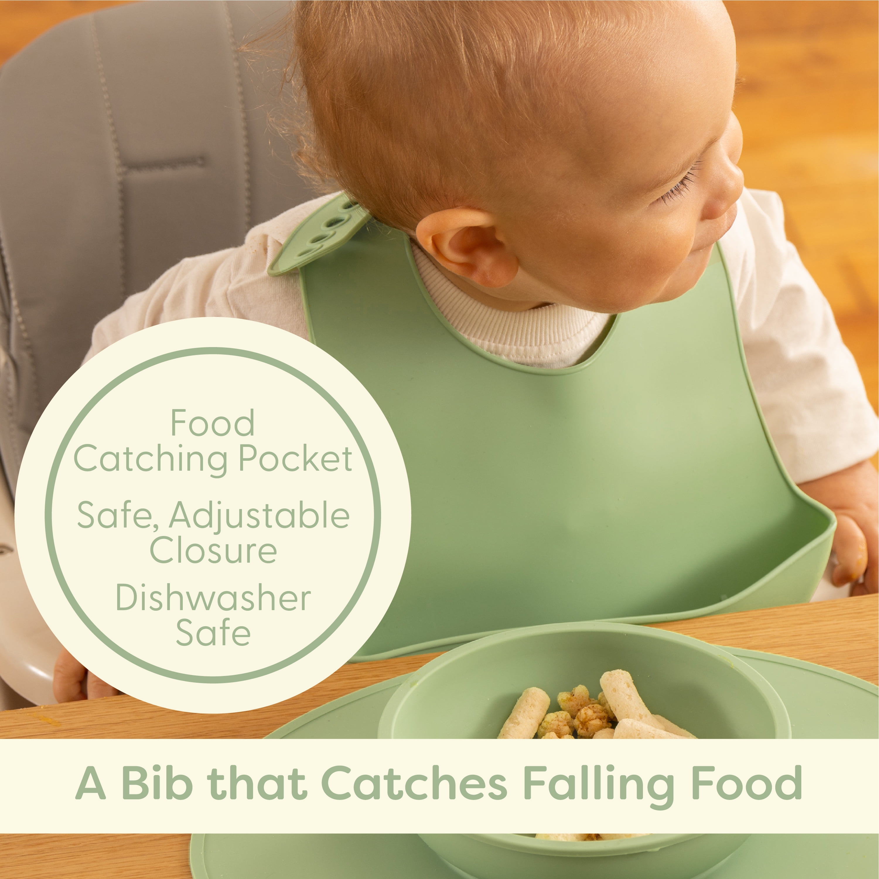UpwardBaby Food-Catching Silicone Bib - BPA Free - 100% Food-Grade Silicone - 6m+ Unisex - Infant