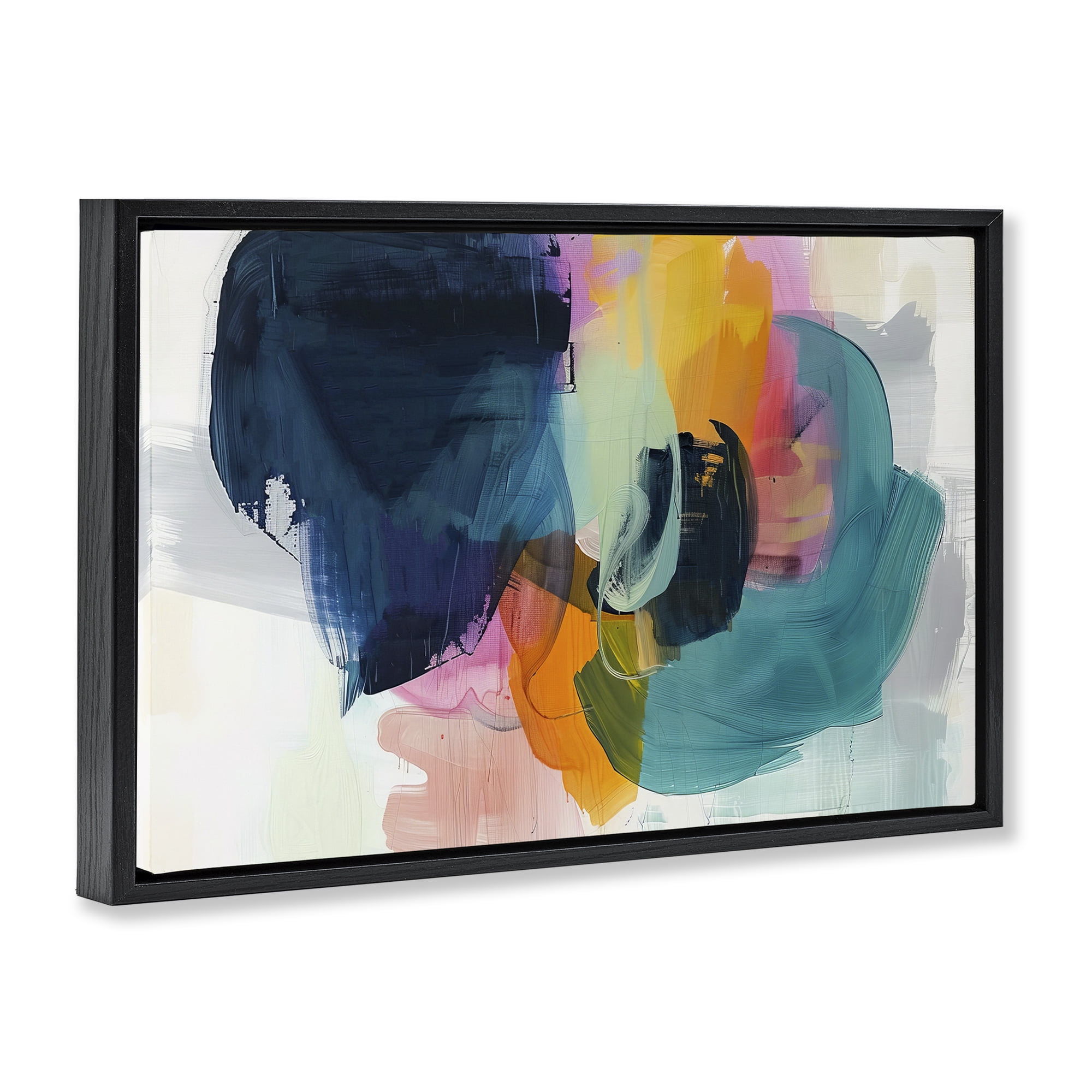 Stupell Industries Bold Hue Paint Strokes Abstract Painting Black Floater Framed Canvas Art Print Wall Art, 31 x 21