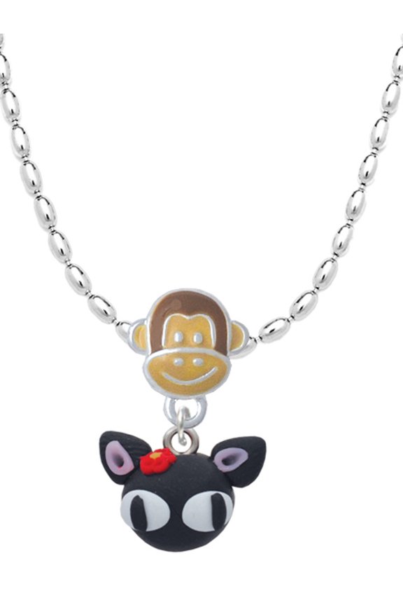 Fimo Clay Cute Kitty Mia Monkey Charm Necklace
