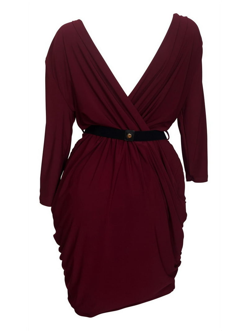 plus size burgundy wrap dress Adrianna Papell Plus Size Crepe V-Neck Sleeveless Bow Faux Wrap Dress, Womens, 20W, Cabernet