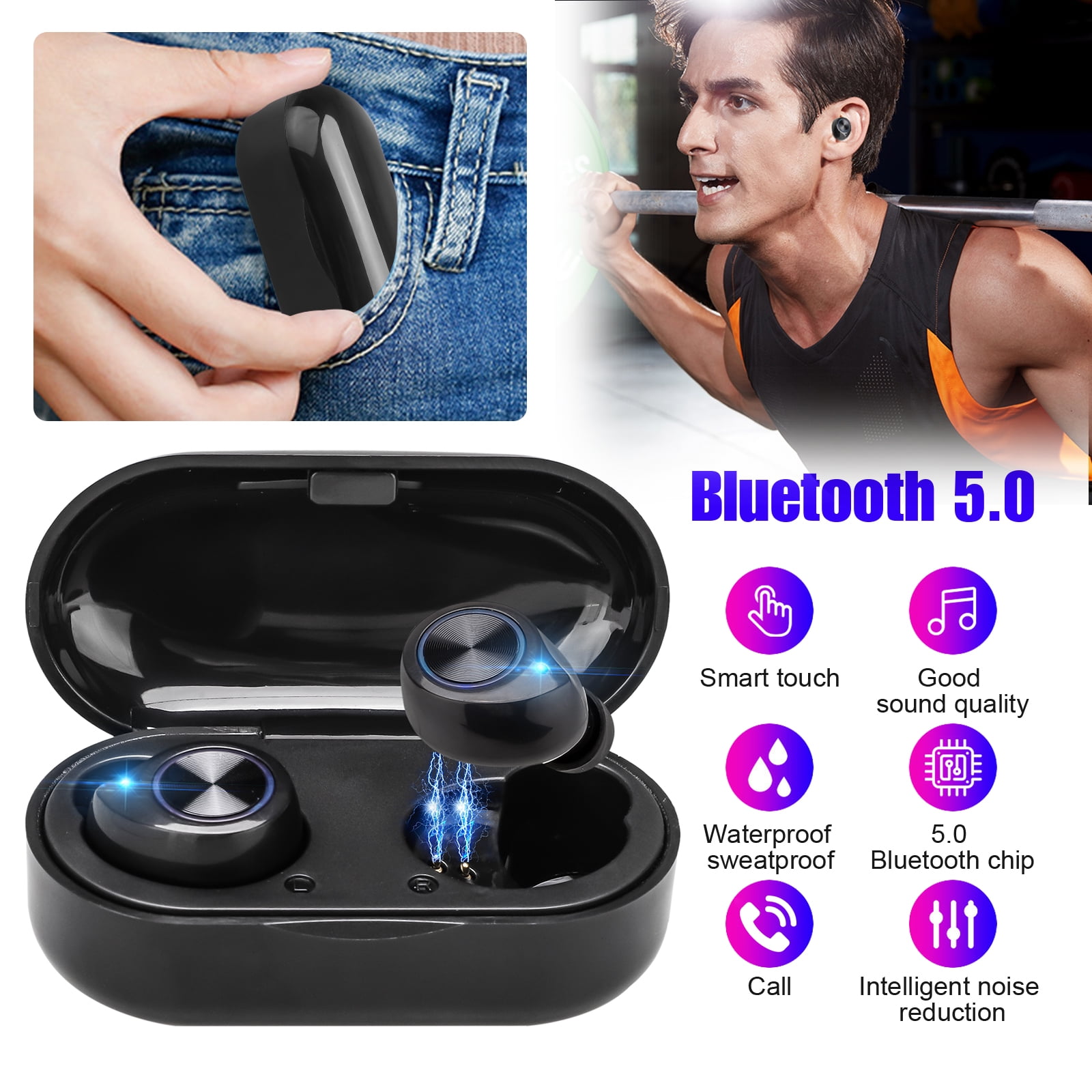 Mini Wireless Earbuds, EEEKit IPX7 Waterproof  True Wireless Stereo Headset Smart Touch in-Ear Earphones Built-in Mic Portable Charging Case with CVC Noise Cancelling for Sport Running Gym Workout