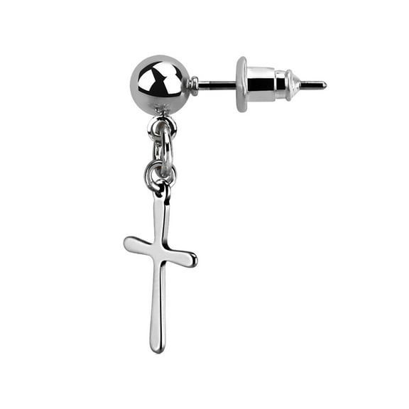 iJewelry2 Dangling Cross Charm Stainless Steel Bead Ball Stud Helix Earring