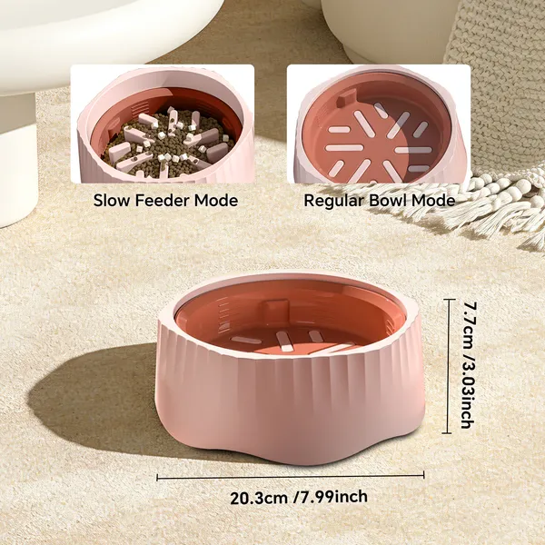 Pink 2-in-1 Slow & Fast Pet Feeding Bowl, Anti-Choke Maze Feeder with Non-Slip Feet for Cats & Dogs