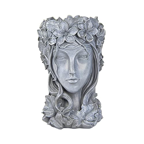 Sungmor Goddess Head Resin Planter for Garden Gray 9×9×14 In Ornaments