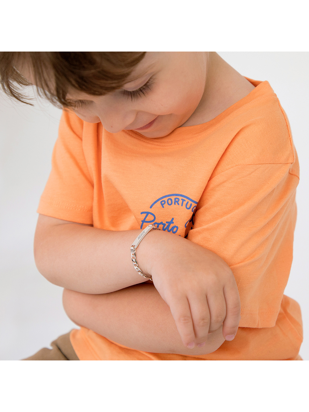925 Sterling Silver Tag ID Identification Anchor Chain Link Bracelet For Kids 6"