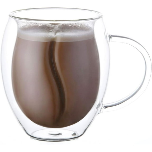Insulated Coffee Mugs - Double Wall Glass Coffee Mugs Clear Glass Coffee Cups 12.7 Oz with Handles for Hot Beverages Cappuccino, Latte, Big Tea Cup. Glass Cups Best Coffee Gifts
