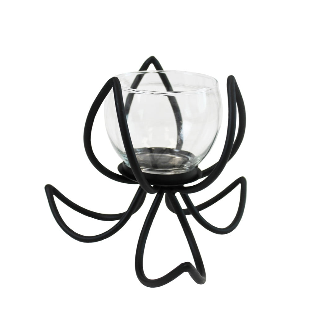 SageBrook Home Black Metal Lotus Candle Holder