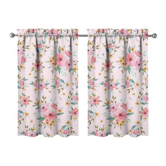 Botanical Flower Kitchen Curtains 2 Pack - 27.5x39 Inch Retro Floral Print, Semi-Sheer Tier Curtains with Rod Pocket for Farmhouse Decor