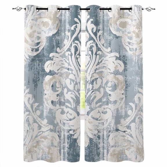 Vintage White Beige Floral Blackout Curtains 45 Inches Long for Bedroom, Abstract Art Flower Thermal Insulated Room Darkening Black Out Window Curtain Panels Grommet Drapes for Living Room