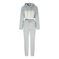 thumbnail image 4 of Mrat Long Sleeve Hooded Set Two Piece Outfit Long Sleeve Ladies Plush Drawstring Hoodie With Cotton Vest And Jogging Pants Three Piece Suit Long Sleeve Crewneck Pullover, 4 of 5