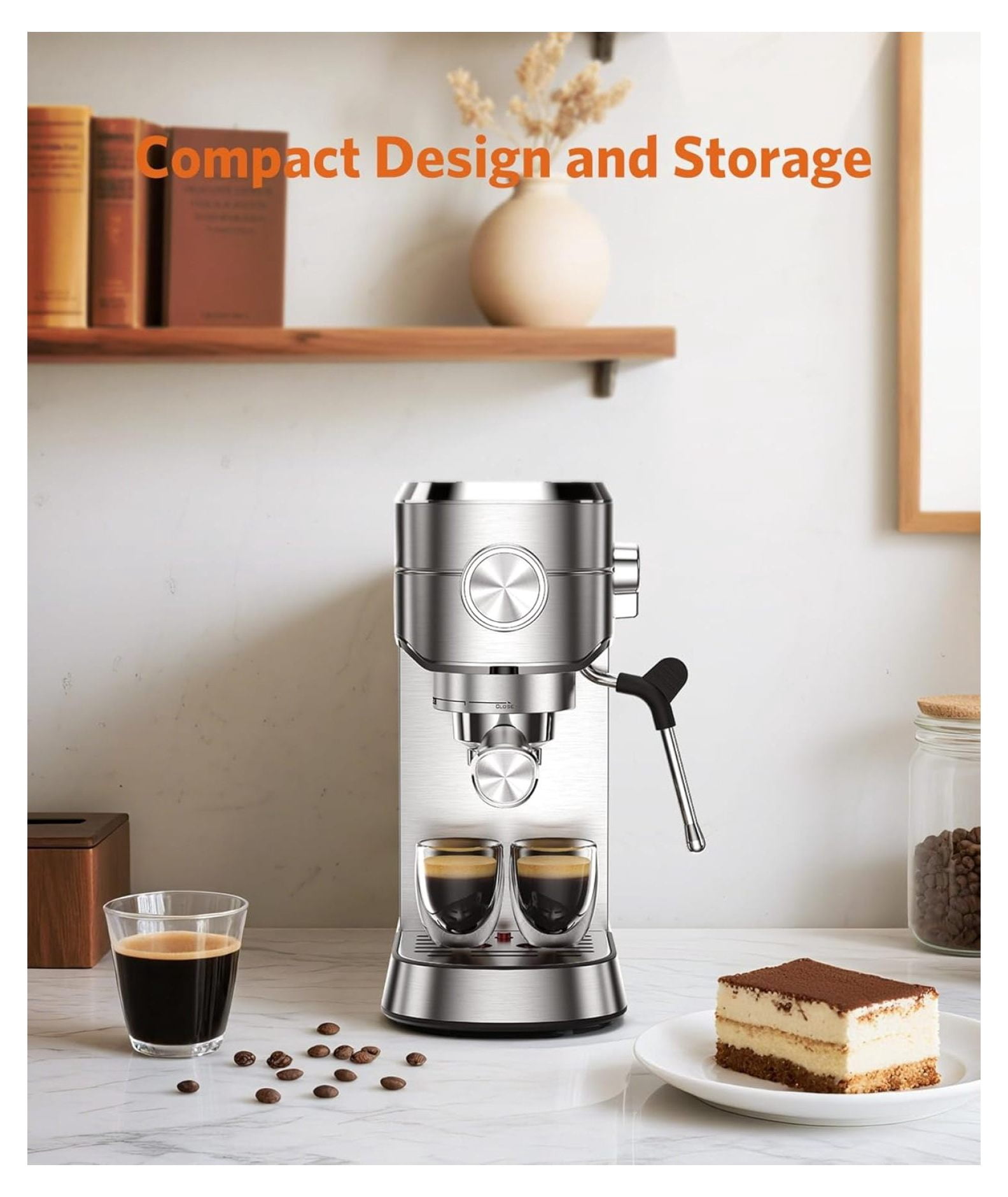 Espresso Machine 20 Bar,Compact Espresso Machine with Milk Frother,Stainless Steel Coffee Maker with 40 oz Removable Water for Cappuccino,Latte