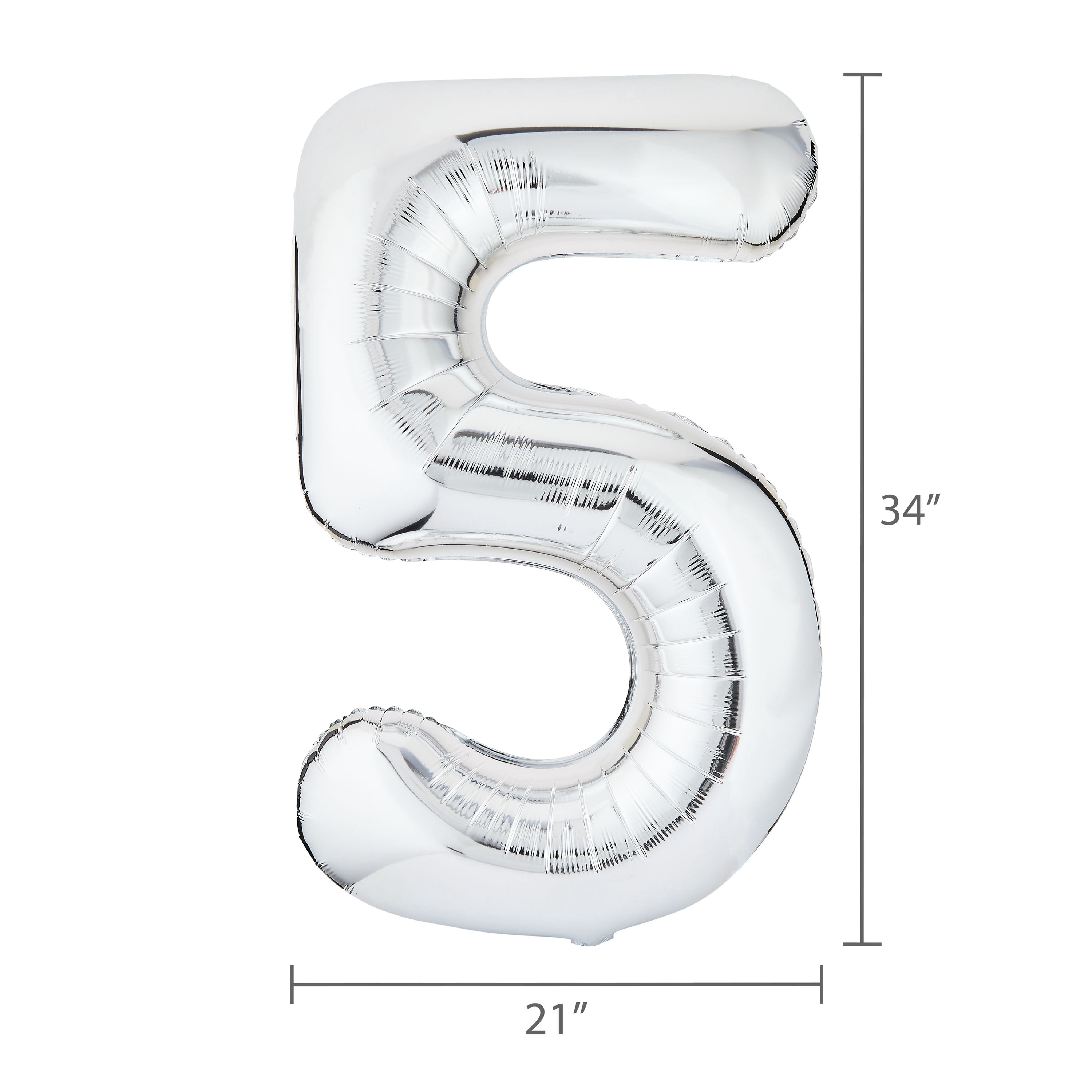 33" Silver Number 5 Foil Balloon, by Way To Celebrate