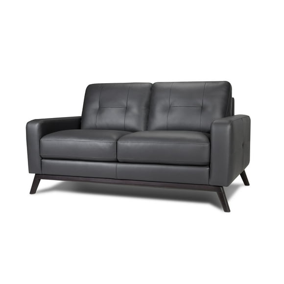 Valencia Francesca Mid Century Top Grain Leather Loveseat Sofa 75" | Nappa 11000 Top-Grain Leather, Pet-Friendly Leather, Charcoal Grey