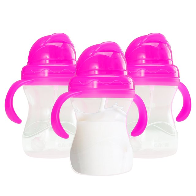Paquete de 3 Piezas de Vasitos Entrenadores para Bebé con Tapa Antiderrames Baby Gaon Color Rosa