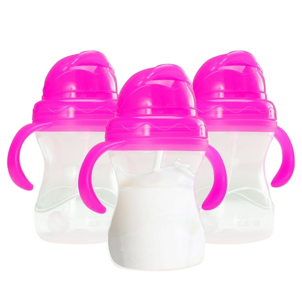Paquete de 3 Piezas de Vasitos Entrenadores para Bebé con Tapa Antiderrames Baby Gaon Color Rosa