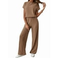 thumbnail image 1 of Traje Informal de Dos Piezas para Mujer, para Viajes y Vacaciones de Verano, con Corta y Pantalones Anchos. Café L, 1 of 7