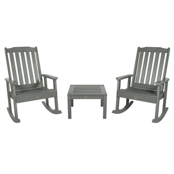 Highwood 3-pc Lehigh Rocking Chair Set - 2 Lehigh Rockers and 1 Adirondack Side Table, Outdoor, Eco-friendly, Synthetic Wood