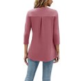 thumbnail image 4 of ESASSALY Women 3/4 Sleeve V-Neck Blouses Button-down ShirtsTops Spring Loose Casual Shirts Streetwear, 4 of 11