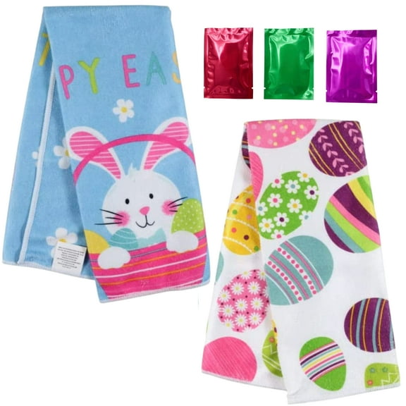 Easter Kitchen Towels Set of 2 Happy Easter Bunny & Eggs Dish Hand Tea Cloth Ultra Absorbent Reusable Hand Towel for Kitchen Bathroom Party Easter Decorations Holiday Spring Housewarming Gifts