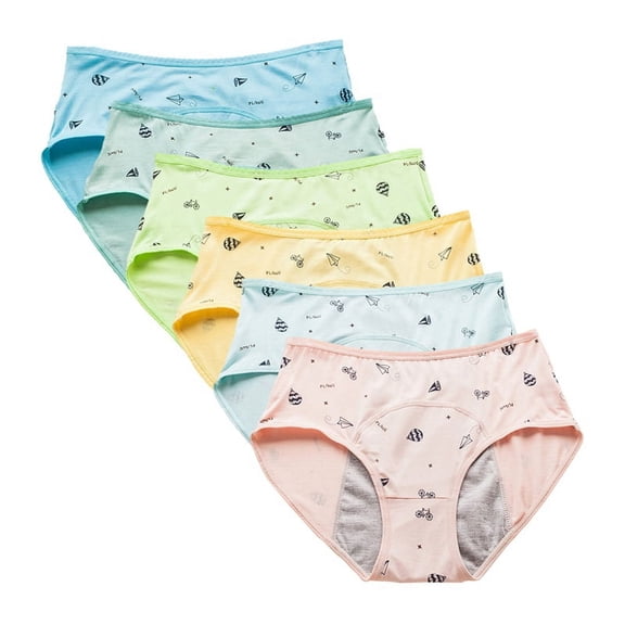 Teens Girls Period Underwear Menstrual Leakproof Protective Cotton Briefs Panties 6-Pack for Kids Big Girls 8-14 Years