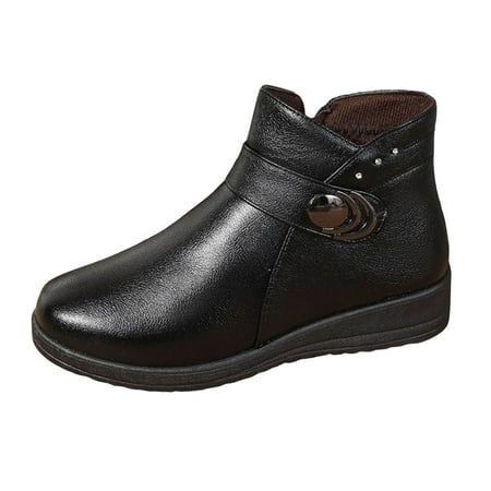 OJSFQUFP Non Slip Shoes for Women Women s Warm Comfortable and Fashionable Round Toe Ankle Boots Work Shoes Women Business Casual Slip On Boots for Women Black 41