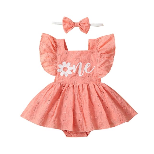 Ensemble de Combinaison de Robe de Fille de Fleur Lettre de Fleur Impression Volant Manche Romper + Arc Bandeau