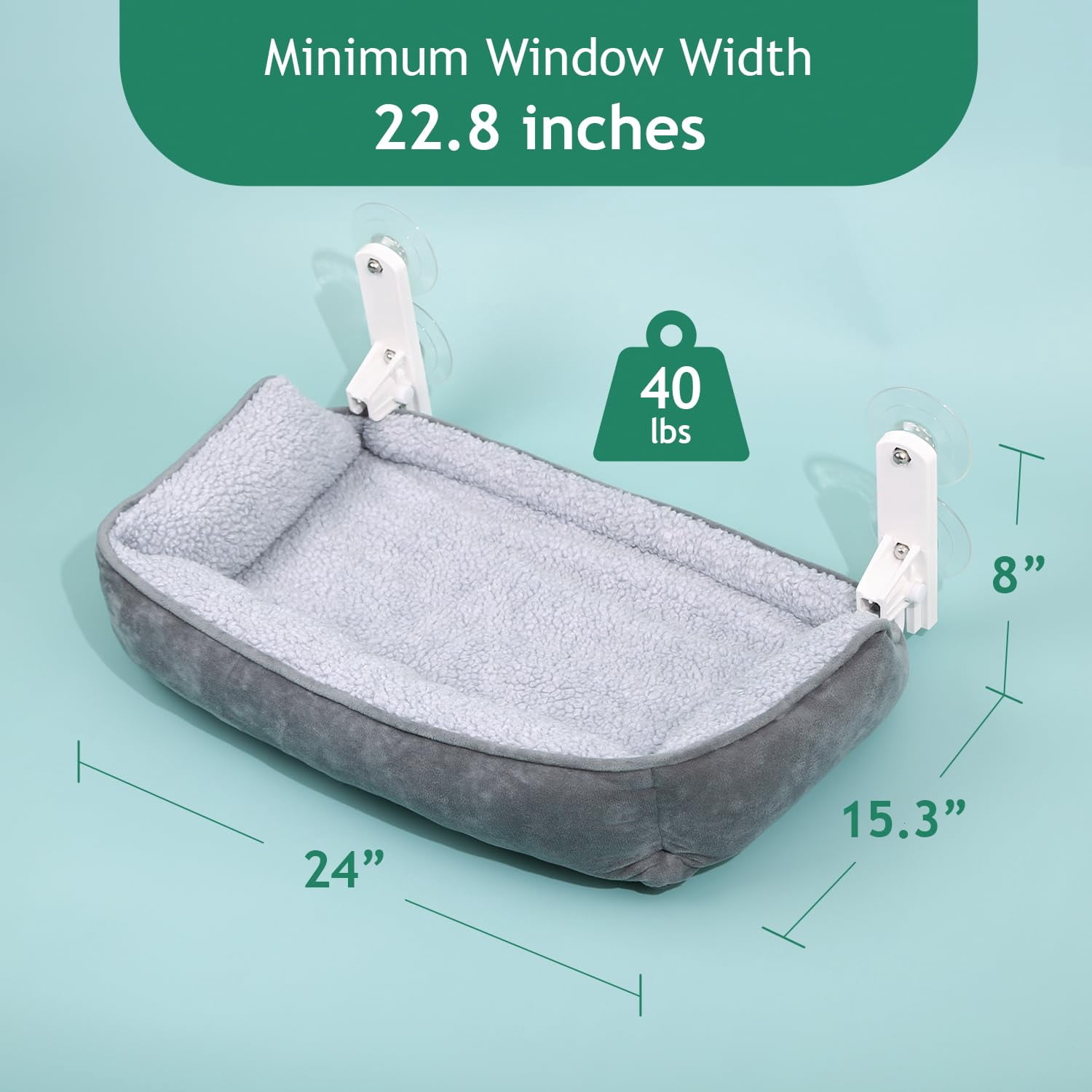 Foldable Cat Hammock For Window With Bolster - Cordless  Fold-up Three-side Bolstered Machine Washable Fluffy Bed Robust Metal Frame Perch Large Cats And Kittens Gray