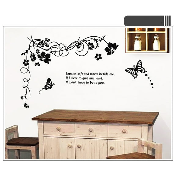 Black Peach Blossom Butterfly Fluttering Wall Decal DIY PVC Transparent Film for Kindergarten Living Room Children's Room TV Sofa Background Wall Art Decors Window Dressing