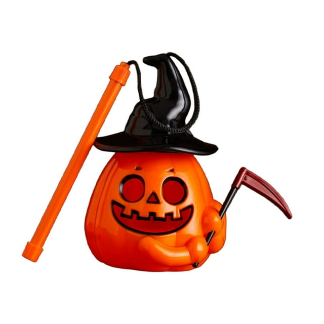 Linterna de calabaza de Halloween, lámpara de escritorio de mano iluminada con forma de calabaza para niños, luz amarilla intermitente para porche, Con hoz