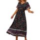 thumbnail image 4 of Vestido hasta el tobillo con estampado de manga corta suelto con cuello en V Vintage bohemio a la moda para mujer Fridja  qw6804, 4 of 9