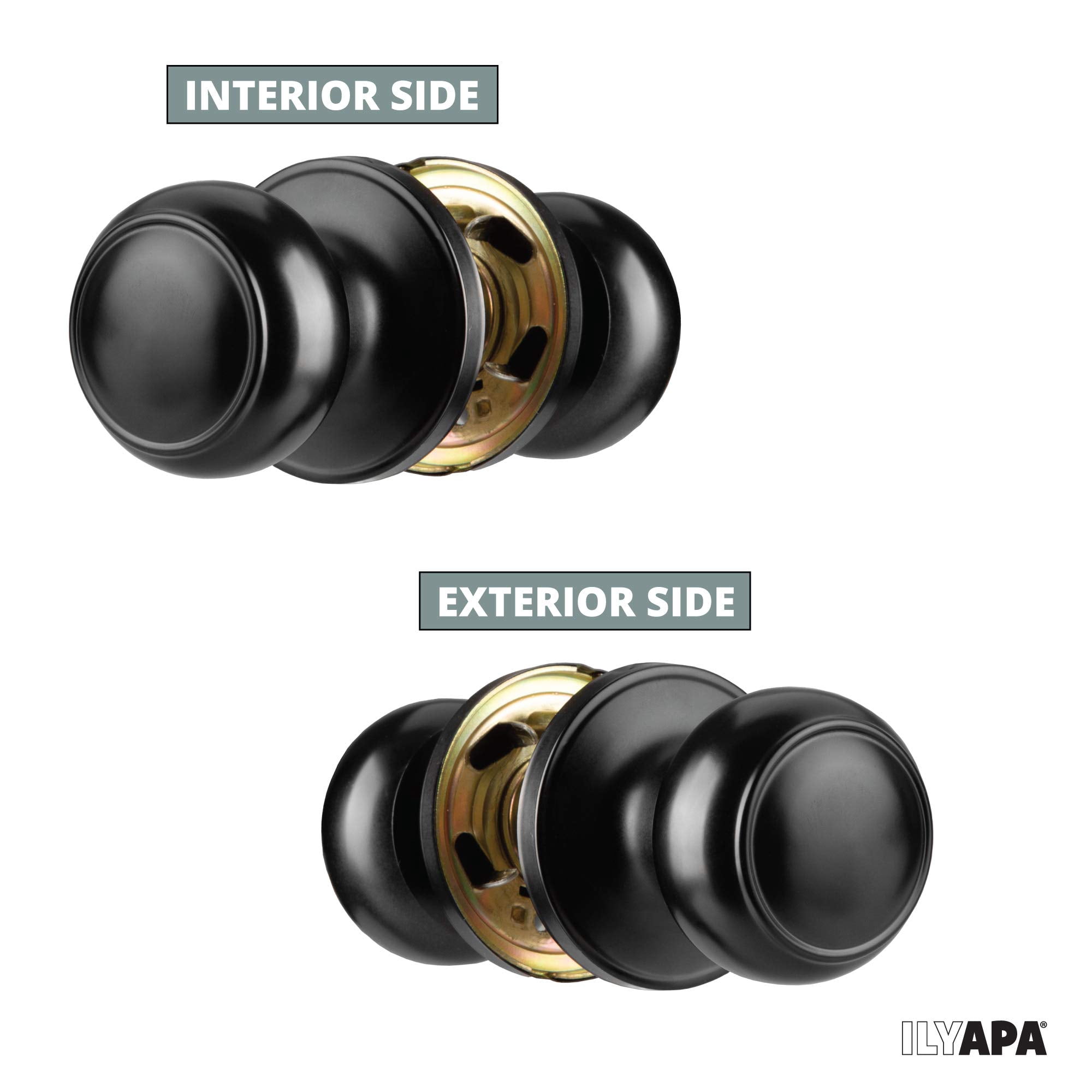 Ilyapa Passage Door Knobs, Colonial Style Closet Door Handle Matte Black Bedroom Inside Knobs Interior Hall Non Locking Indoor Doorknob, 10 Pack