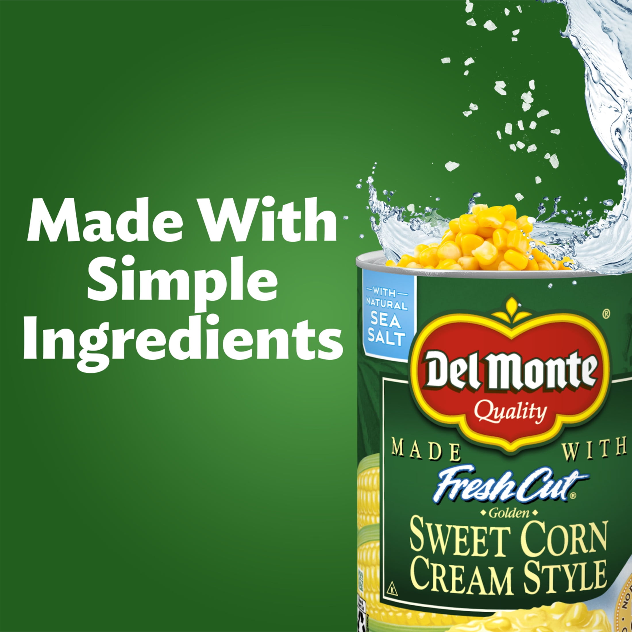(8 pack) Del Monte Golden Sweet Cream Corn, Canned Vegetables, 14.75 oz Can