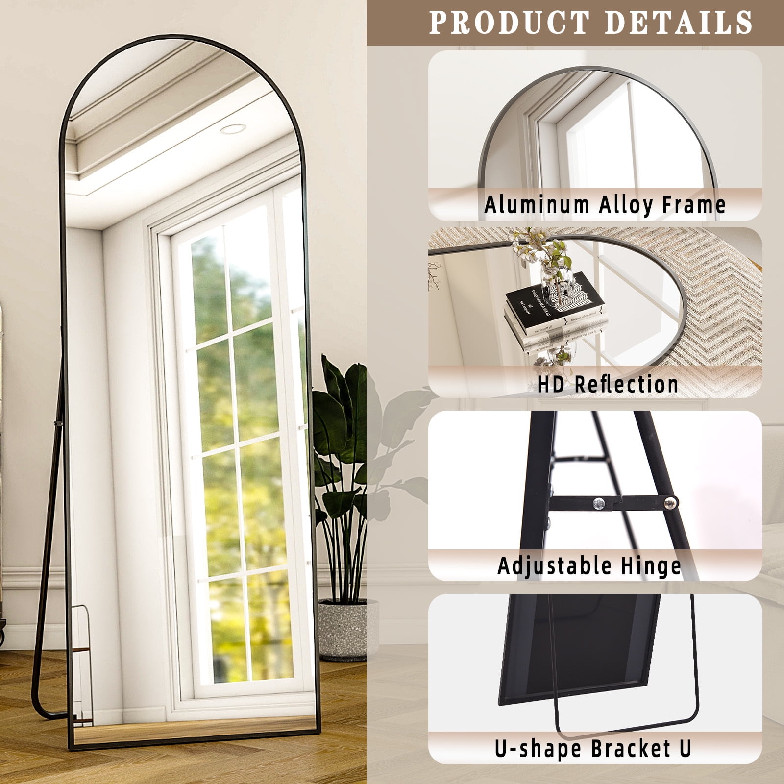 AUROMIR 16"x59" Arched Full Length Mirror Full Body Floor Mirror, Black