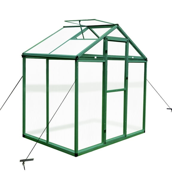 6x4 FT Polycarbonate Gain Height Windproof Aluminum Greenhouse, Heavy Duty Walk-in Greenhouses for Outdoor Backyard in All Season