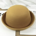 thumbnail image 4 of Flat-top Fedora Hat Pure Color Imitation Wool Jazz Hat Unisex Japanese Style Wide Brim Ladies Round Hat Parties Cosplay Bowler Hat, 4 of 8
