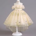 thumbnail image 2 of Girls Princess Gown Performance Girls Off Shoulder High Low Dress with Layered Tulle Skirt and Star Pattern for Formal Party Wedding Events Princess Dress Up for Girls 4-6 (Champagne 140), 2 of 6